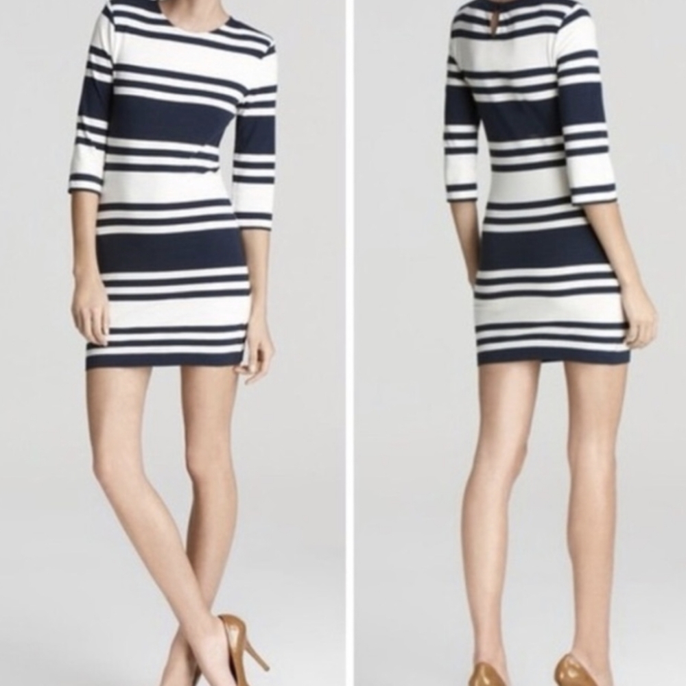 French Connection Black and White Striped Bodycon dress